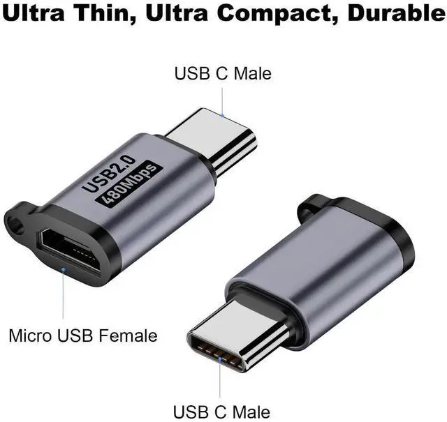 Alt view image 5 of 5 - JAENFONG  Micro USB 2.0 to USB C Adapter (4 Pack), Micro USB Female to USB Type C Male Converter Connector Support Charge Data Sync for Galaxy Type-C Phones, Tablets and More (Grey)