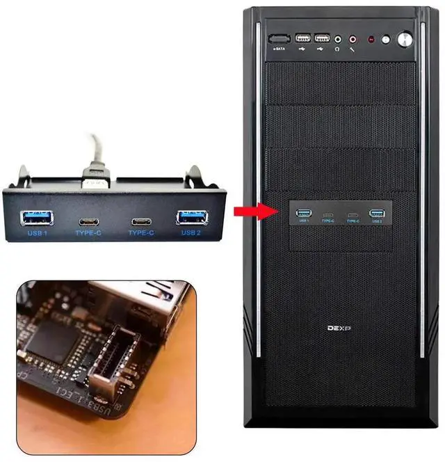Alt view image 5 of 7 - JAENFONG  USB 3.1 Front Panel Header to USB-C & USB 3.0 HUB 4 Ports Front Panel Motherboard Cable for 3.5" Floppy Bay