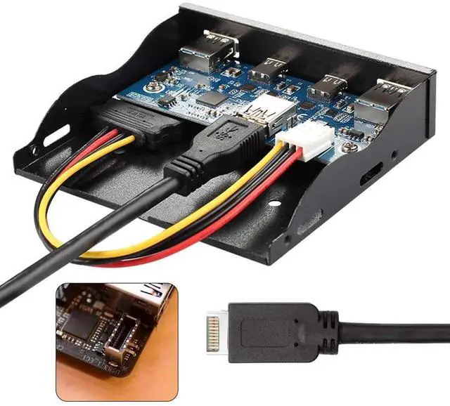 Main image of JAENFONG  USB 3.1 Front Panel Header to USB-C & USB 3.0 HUB 4 Ports Front Panel Motherboard Cable for 3.5" Floppy Bay