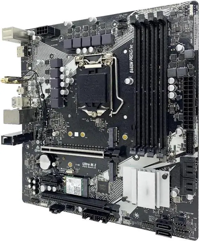 Alt view image 3 of 5 - Motherboard Fit forASROCK B460M PRO4S/AC forIntel B460 Motherboard Micro ATX Support CPU forIntel i3 10100 i5 10400 i7 10900 Socket 1200 DDR4 M.2
