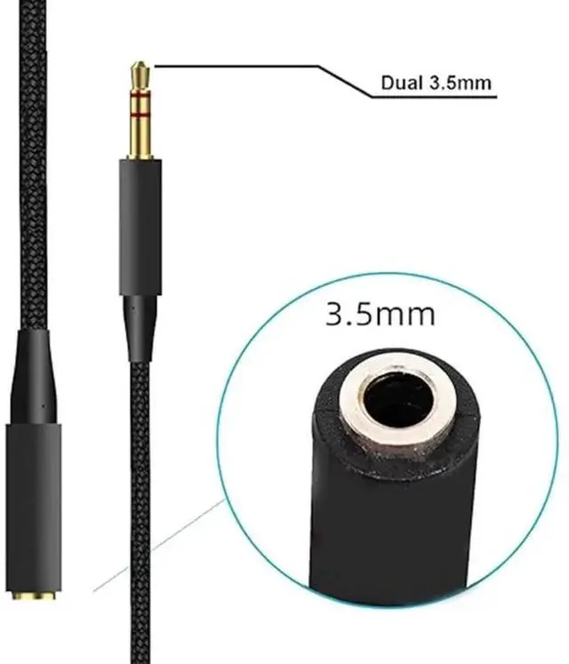 Alt view image 2 of 2 - JAENFONG Braided Replacement PC Splitter Cable Extension Cord For HyperX Cloud Stinger Mix Alpha Revolver Gaming Headsets Cable