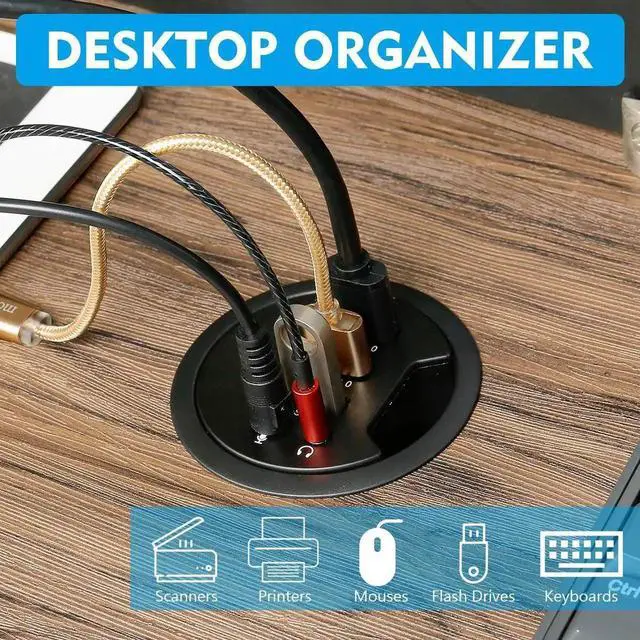 Alt view image 7 of 7 - JAENFONG  Grommet Hole in Desk USB 3.0 3 Port Hub BC 1.2 USB Charger with 3.5mm Sound Card Mic Phone Jack, for iPhone/Smart Phones