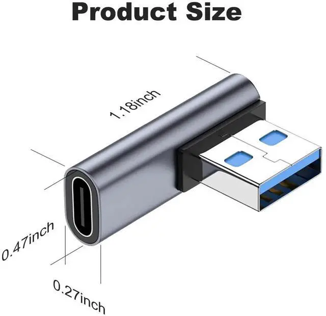 Alt view image 6 of 6 - JAENFONG 90 Degree USB C Female to USB Male Adapter 2 Pack, Left and Right Angle Type C to USB A Charger Converter for iPhone, Apple iWatch Watch, Airpods, iPad Air Mini and More