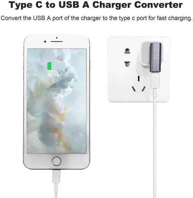 Alt view image 4 of 6 - JAENFONG 90 Degree USB C Female to USB Male Adapter 2 Pack, Left and Right Angle Type C to USB A Charger Converter for iPhone, Apple iWatch Watch, Airpods, iPad Air Mini and More