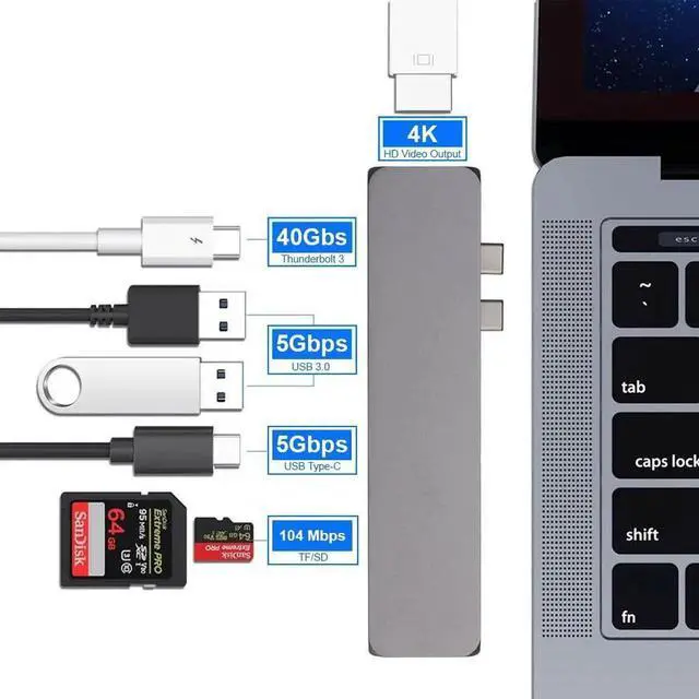 Alt view image 3 of 5 - USB C Hub Type C Hub Adapter Compatible with MacBook Pro/Air, iMac, Mac Mini/iPhone 15- TF/SD Card Reader, 2X USB 3.0 Ports, 4K HDMI Output, 2X USB C Data Slot - 7 Ports