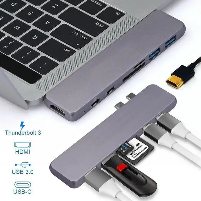 Alt view image 5 of 5 - USB C Hub Type C Hub Adapter Compatible with MacBook Pro/Air, iMac, Mac Mini/iPhone 15- TF/SD Card Reader, 2X USB 3.0 Ports, 4K HDMI Output, 2X USB C Data Slot - 7 Ports