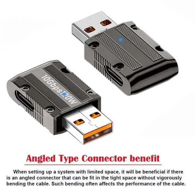 Alt view image 3 of 7 - JAENFONG Adapter USB-C USB 3.1 Type C Female to USB 3.0 Type-A Male 90 Degree Left Angled Slim Type 10Gbps Data 120W Power Adapter Mecha Cyberpunk Style