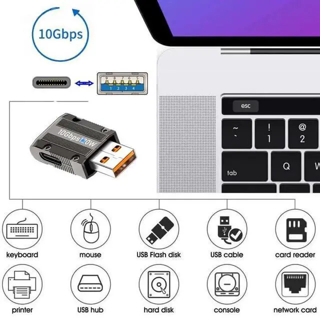 Alt view image 5 of 7 - JAENFONG Adapter USB-C USB 3.1 Type C Female to USB 3.0 Type-A Male 90 Degree Left Angled Slim Type 10Gbps Data 120W Power Adapter Mecha Cyberpunk Style