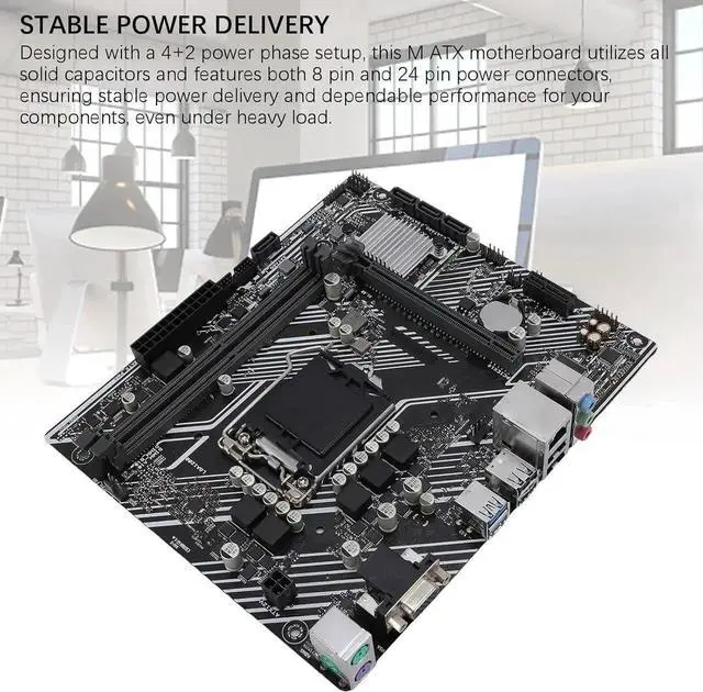 Alt view image 2 of 6 - H510M F Computer Motherboard, 2 DDR4 DIMM 64GB M ATX PCI E 4.0 Desktop Motherboard for LGA 1200, for Core 10th 11th gen, 1x PCIE X16, 4X SATA III, VGA, USB2.0
