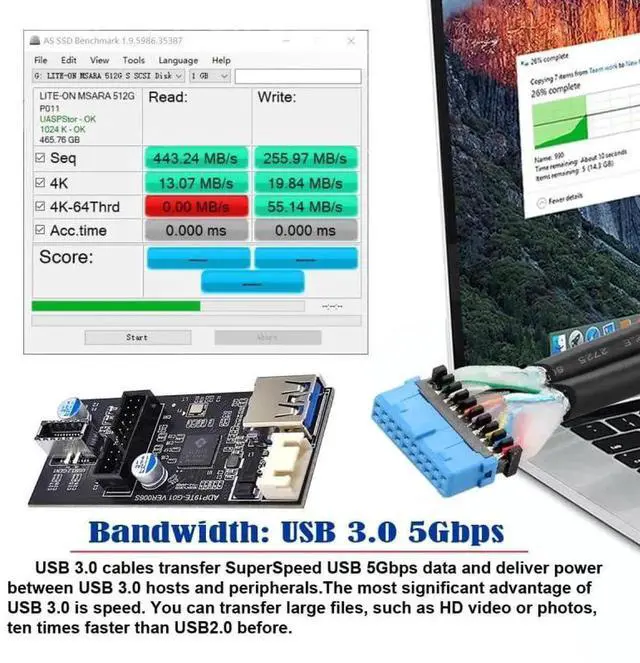 Alt view image 2 of 7 - JAENFONG Card Single 19/20Pin Header to USB 3.0 20Pin & Type-E Dual Ports Female PCBA Type Adapter Splitter HUB 5Gbps