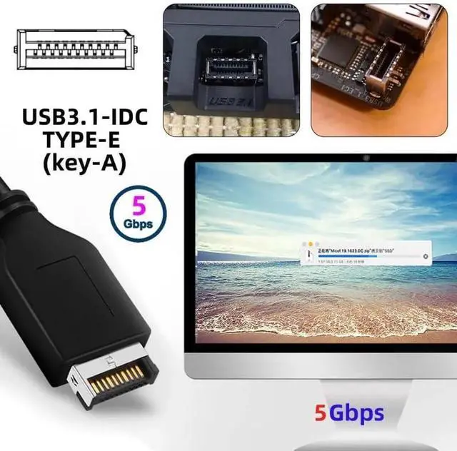 Alt view image 7 of 7 - JAENFONG Card Single 19/20Pin Header to USB 3.0 20Pin & Type-E Dual Ports Female PCBA Type Adapter Splitter HUB 5Gbps