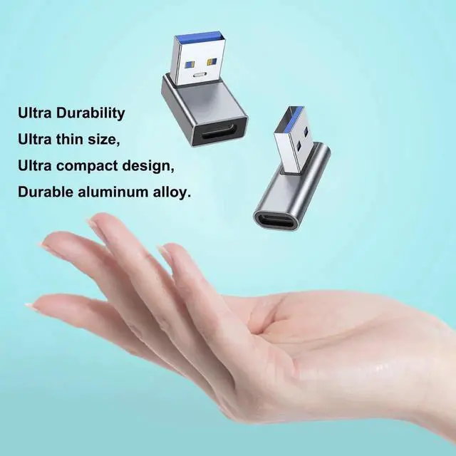 Alt view image 3 of 6 - JAENFONG 90 Degree USB to USB C Adapter 4 Pack, Up and Down Angle, Left and Right Angle Type C Female to A Male Converter Extender for PC, Laptop, USB A Charger, Power Bank and More (Grey)