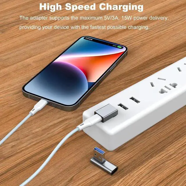 Alt view image 4 of 6 - JAENFONG 90 Degree USB to USB C Adapter 4 Pack, Up and Down Angle, Left and Right Angle Type C Female to A Male Converter Extender for PC, Laptop, USB A Charger, Power Bank and More (Grey)