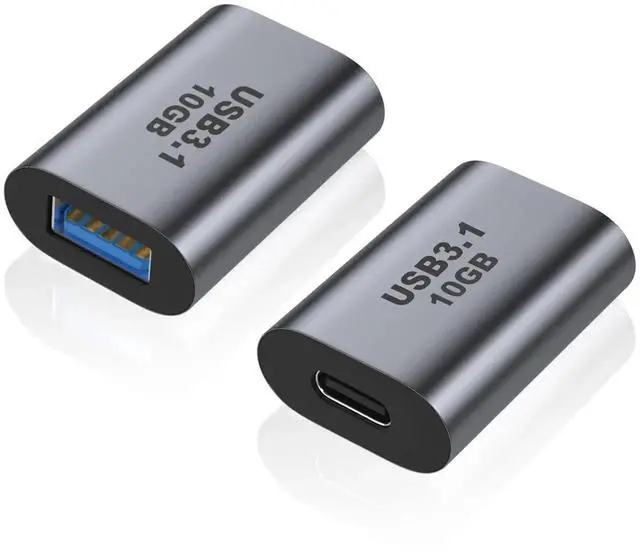 Main image of JAENFONG USB Female to USB C Female Adapter (2 Pack), 10Gbps USB 3.1 to Type-C Extension Coupler Converter Extender Connector Support Fast Charging for PC, Laptop, Charger, Power Bank