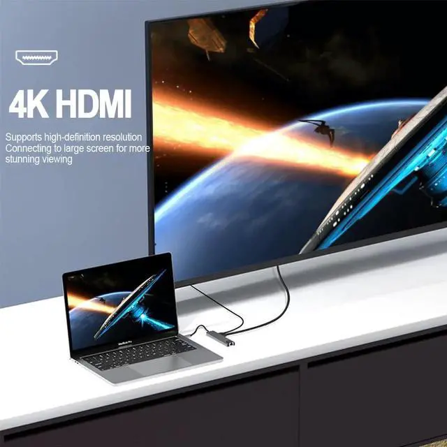 Alt view image 3 of 7 - JAENFONG 5 in 1 USB C Ethernet Multiport Adapter for MacBook, USB C Hub to 4K@60oz HDMI Splitter with 2 USB 3.0 1 PD Dock Dongle, Compatible with MacBook Pro Air/Chromebook/Dell XPS/HP/Matebook