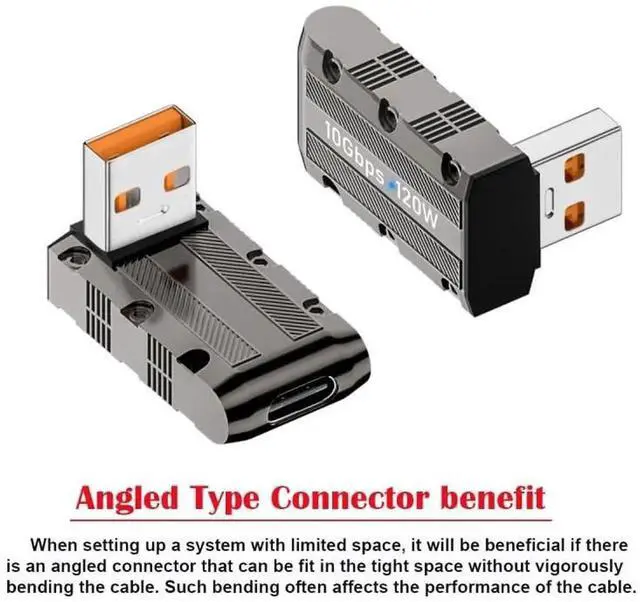Alt view image 3 of 7 - JAENFONG Adapter USB-C USB 3.1 Type C Female to USB 3.0 Type-A Male 90 Degree Up Angled Low Profile Type 10Gbps Data 120W Power Adapter Mecha Cyberpunk Style
