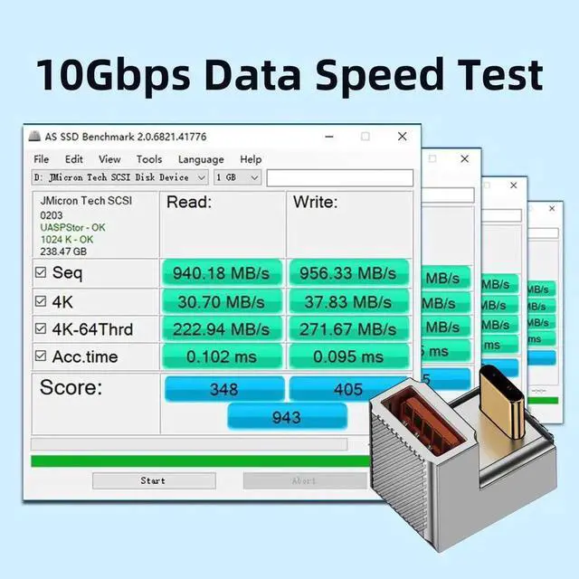 Alt view image 5 of 7 - JAENFONG  Adapter USB-C USB 3.1 Type C Male to USB 3.0 A Female 10Gbps OTG Data 120W Power Opposite U Shape Back Angled Adapter Alloy Shell Mecha Cyberpunk Style