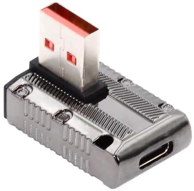 Main image of JAENFONGAdapter USB-C USB 3.1 Type C Female to USB 3.0 Type-A Male 90 Degree Left Angled Low Profile Type 10Gbps Data 120W Power Adapter Mecha Cyberpunk Style