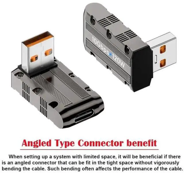Alt view image 3 of 7 - JAENFONG  Adapter USB-C USB 3.1 Type C Female to USB 3.0 Type-A Male 90 Degree Down Angled Low Profile Type 10Gbps Data 120W Power Adapter Mecha Cyberpunk Style