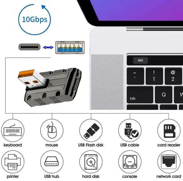 Alt view image 6 of 7 - JAENFONG Adapter USB-C USB 3.1 Type C Female to USB 3.0 Type-A Male 90 Degree Right Angled Low Profile Type 10Gbps Data 120W Power Adapter Mecha Cyberpunk Style