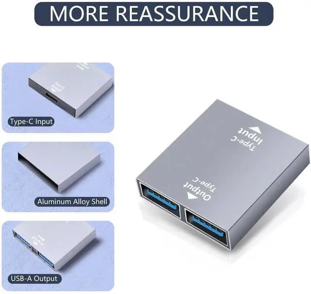 Alt view image 5 of 6 - JAENFONG USB C to USB Splitter USB C Female to Dual USB 3.0 Female 10A Fast Charging Adapter Super Speed Data Sync for Laptop PC Charger Power Bank, 2 Pack