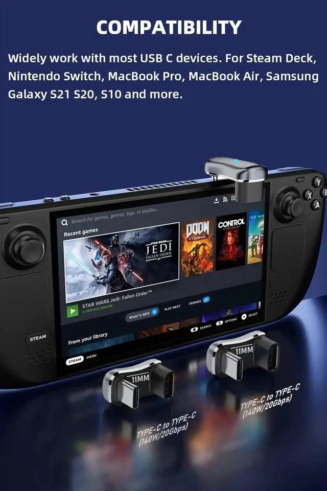 Alt view image 5 of 6 - JAENFONG 180 USB C Adapter (2 Pack), 180 Degree Angle USB-C Male to Female 20Gbps PD 140W Adapter for Steam Deck, Switch, Laptop, Tablet, Phone and More Type C Devices