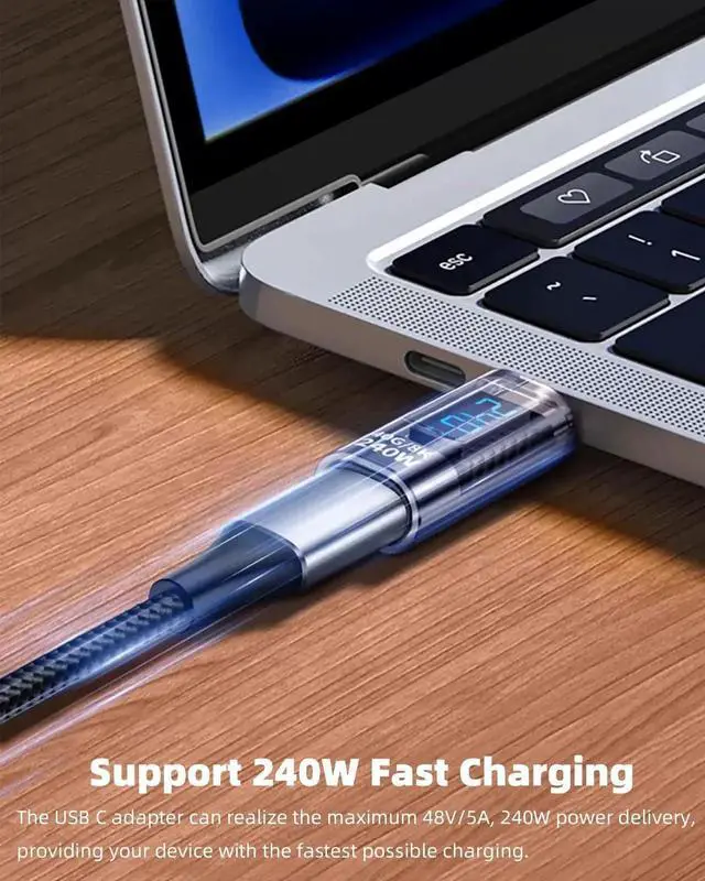Alt view image 2 of 5 - JAENFONG 240W USB C Adapter with LED Digital Display (2 Pack), USB-C Male to Female Connector for iPhone 16/15 Series, iPad Air/Pro, MacBook, Support Voltage, Current and Power Smart Display