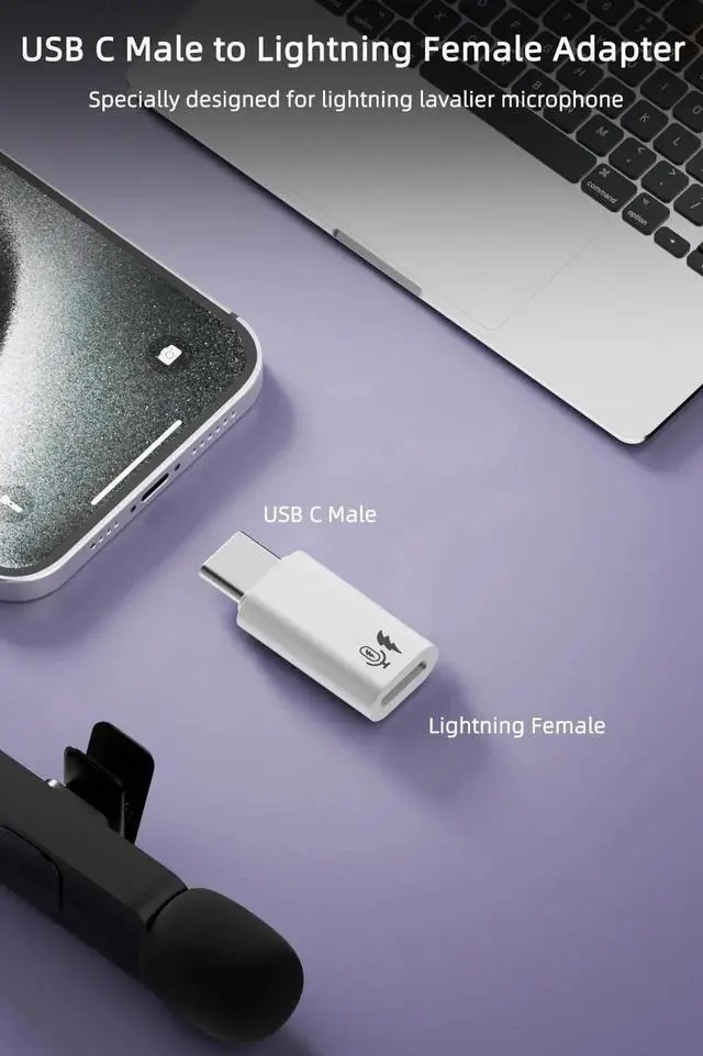 Alt view image 3 of 6 - JAENFONG 2 Pack USB C to Lavalier Microphone Adapter, Type C Male Converter for iPhone Wireless Lavalier Microphone, iPhone 16/15 Series, iPad Air/Pro, Not for Headphone and Data