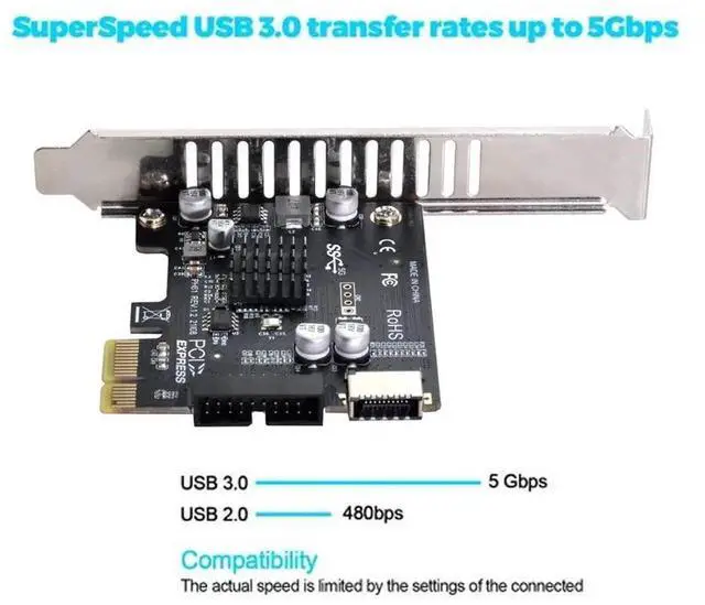 Alt view image 2 of 7 - JAENFONG 5Gbps Type-E USB 3.1 Front Panel Socket & USB 3.0 to PCI-E 1X Express Card VL805 Adapter for Motherboard
