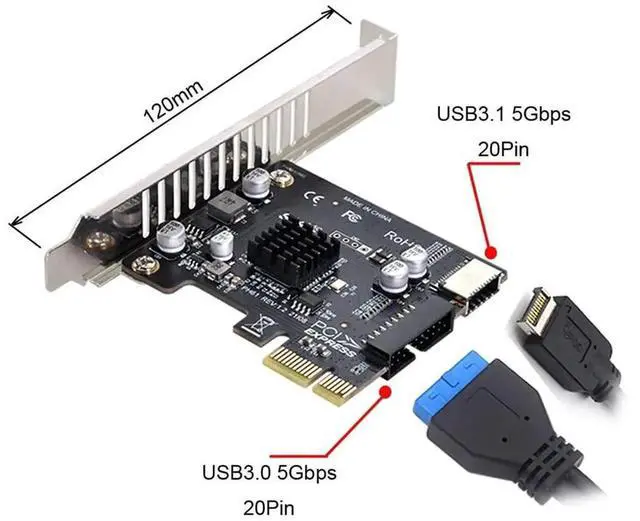 Alt view image 3 of 7 - JAENFONG 5Gbps Type-E USB 3.1 Front Panel Socket & USB 3.0 to PCI-E 1X Express Card VL805 Adapter for Motherboard