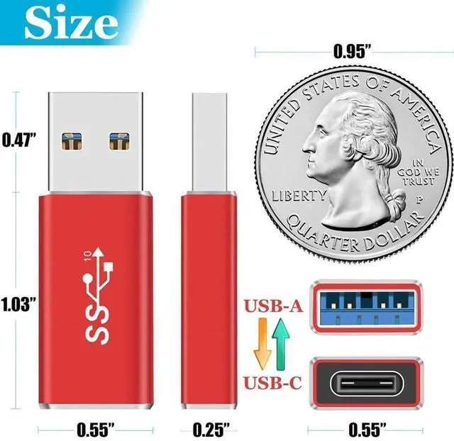 Alt view image 3 of 6 - JAENFONG 3-Pack USB C Gen 2 Female to USB Male Adapter 10Gbps Support Double Sided Data Transfer & 60W Fast Charging for Apple Watch Ultra iWatch 8 7,iPhone 15 14 13 12 Pro Max Plus, iPad (Red)