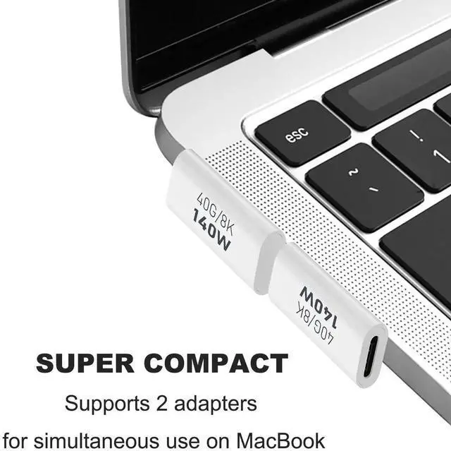 Alt view image 4 of 6 - JAENFONG 2 Pack USB C Male to Female Adapter, 90 Degree Right Angle Type C Extender Support 140W, 40Gbps, 8K@60Hz for Thunderbolt 4/3, MacBook Pro/Air, Laptop, Phones and More Type C Devices (White)