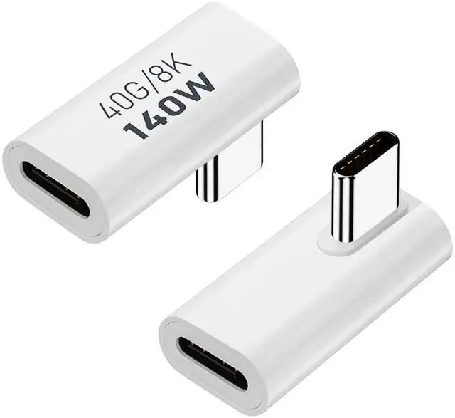 Main image of JAENFONG 2 Pack USB C Male to Female Adapter, 90 Degree Right Angle Type C Extender Support 140W, 40Gbps, 8K@60Hz for Thunderbolt 4/3, MacBook Pro/Air, Laptop, Phones and More Type C Devices (White)