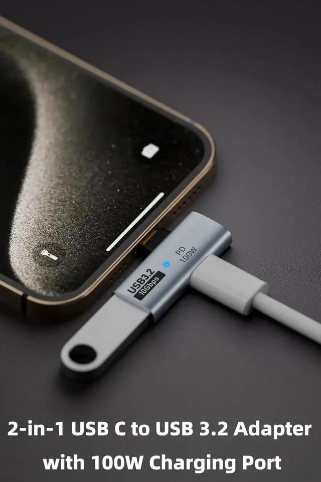 Alt view image 4 of 6 - JAENFONG 2-in-1 USB C to USB 3.2 Adapter with 100W Charging Port, Thunderbolt 4/3 OTG Converter for Rog Ally, Steam Deck, Quest 2, iPhone 15 Series, iPad, MacBook and More Type C Device - Grey