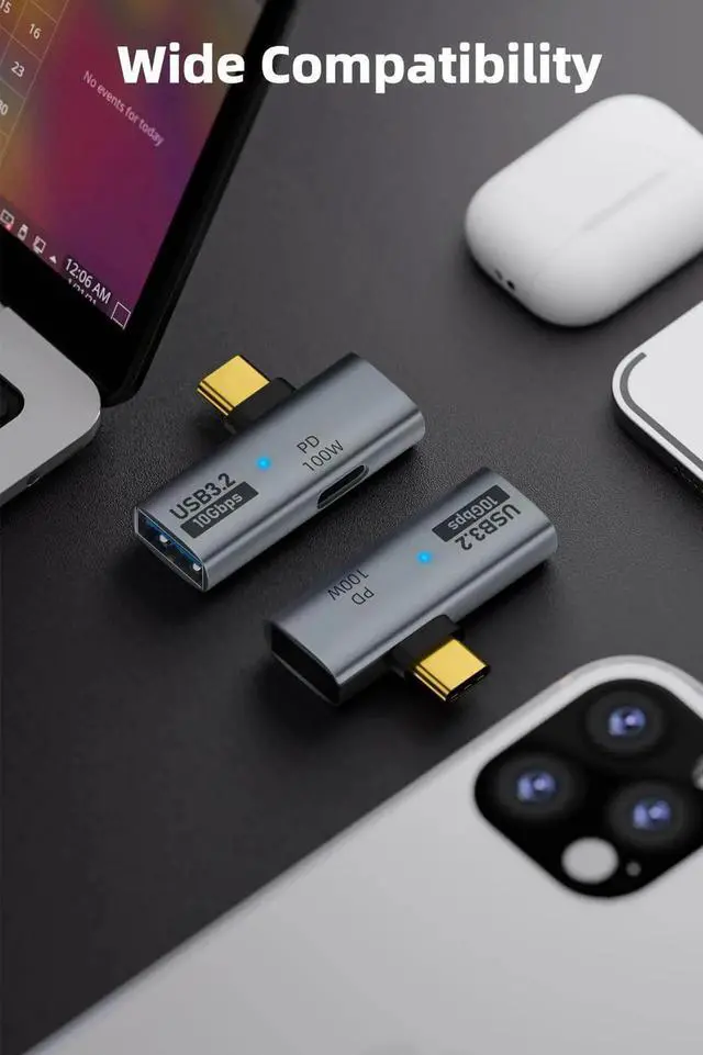 Alt view image 2 of 6 - JAENFONG 2-in-1 USB C to USB 3.2 Adapter with 100W Charging Port, Thunderbolt 4/3 OTG Converter for Rog Ally, Steam Deck, Quest 2, iPhone 15 Series, iPad, MacBook and More Type C Device - Grey