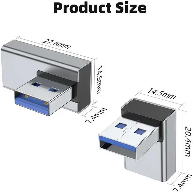 Alt view image 4 of 7 - JAENFONG 90 Degree USB 3.0 Adapter 4 Pack, Up and Down Angle, Left and Right Angle USB A Male to Female Converter Extender for PC, Laptop, USB A Charger, Power Bank and More (Grey)