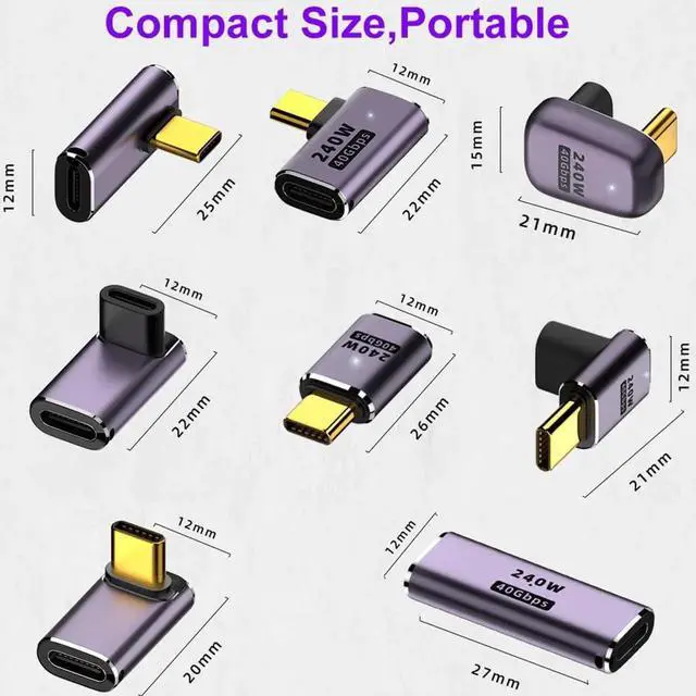 Alt view image 4 of 7 - 8 Pack USB C Adapter 240W 40Gbps 8K 60Hz, 90 Degree Right Angle, Straight, U Shape, Female to Male, Female to Female USB C Extender for Steam Deck, ROG Ally, Meta Quest, iPad, MacBook, Smart Phone