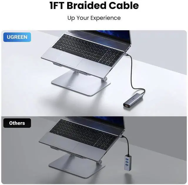 Alt view image 4 of 7 - UGREEN USB C to Ethernet Adapter, 10Gbps Data Port 6-in-1 Hub Ethernet with 2*USB-C 3.2, USB-A 3.2/2.0, Gigabit RJ45, Power Port (Only for Adapter), Type C to Network Dongle for Laptop, MacBook, XPS