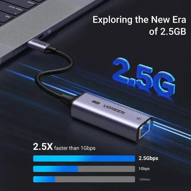Alt view image 5 of 7 - UGREEN USB C to Ethernet Adapter 2.5G, Ethernet Adapter for Laptop, Aluminum, Type C (Thunderbolt 4/3 Compatible) to RJ45 Network Internet, Compatible for NAS, MacBook Air/Pro, XPS, iPhone 15 Pro/Max