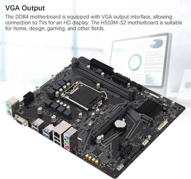 Alt view image 6 of 6 - H510M S 2 Motherboard, LGA 1200 for 11th / 10th Gen Core CPUs, 64GB DDR4, PCI E 4.0, M.2 Interface, VGA Output, 1GbE LAN, 7.1 Audio, M ATX