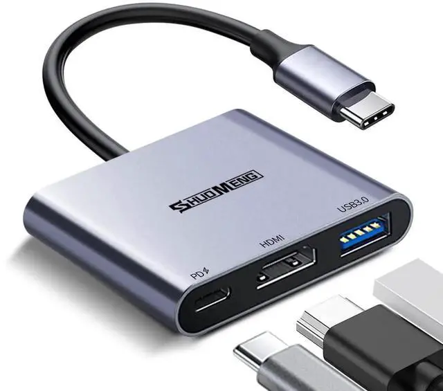 Main image of JAENFONG  USB C to HDMI Multiport Adapter, 3-in-1 Type-C Hub with 4K HDMI, USB 3.0 Port, 100W PD Fast Charging Port, AV Converter for iPhone Laptop, Mac iPad MacBook Chromebook