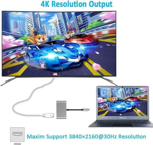 Alt view image 6 of 6 - JAENFONG  5 In 1 Type C Adapter Hunderbolt to HDMI VGA USB 3.0 and 3.5mm Jack Audio PD Charging for MacBook Pro Laptop Phone