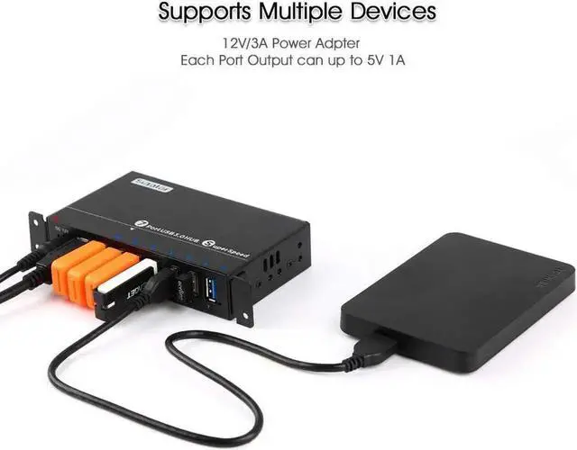 Alt view image 5 of 6 - JAENFONG USB 3.0 Splitter, Aluminum 7 Ports Super Speed USB3.0 Data hub, Aluminum USB 3.0 Hub with 12V 3A 36Watt Powered, Mounting Bracket, LEDs, Balck