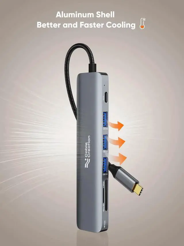 Alt view image 3 of 7 - USB C Hub Multiport Adapter, 7-in-1 USB C HDMI Hub with 4K 30Hz HDMI, 100W PD, 3 USB 3.0 5Gbps Data Ports, SD/TF Cards Reader for MacBook Pro/Air, iPad Pro, Pixelbook, XPS