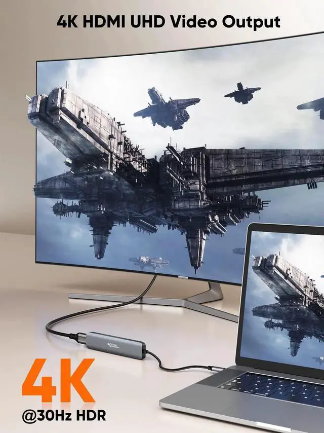 Alt view image 2 of 7 - USB C Hub Multiport Adapter, 7-in-1 USB C HDMI Hub with 4K 30Hz HDMI, 100W PD, 3 USB 3.0 5Gbps Data Ports, SD/TF Cards Reader for MacBook Pro/Air, iPad Pro, Pixelbook, XPS