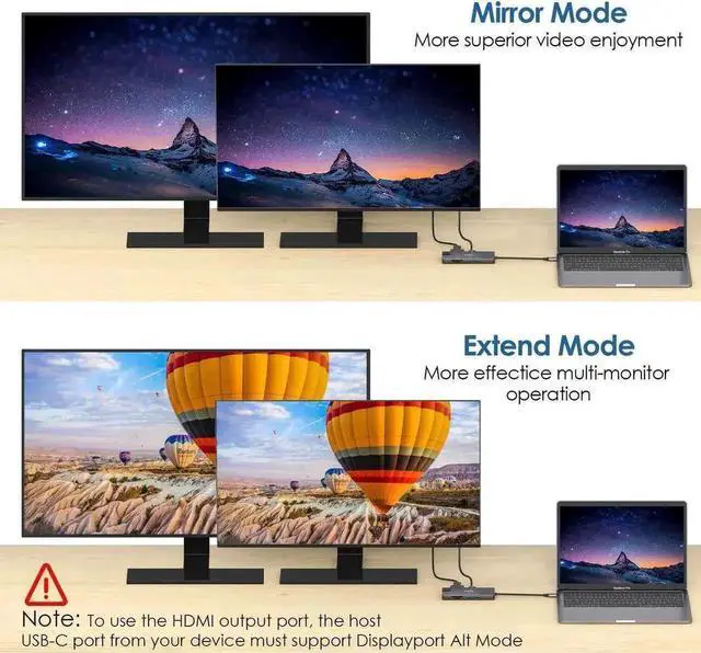 Alt view image 2 of 7 - 9-in-1 USB C Hub Adapter, Type-C Dongle with 4K HDMI, Gigabit Ethernet, 1080P VGA, 60W Power Delivery, 2 USB 3.0, SD/TF Card Reader, Audio/Mic for MacBook Pro/Air, iPad Pro, Chromebook & More