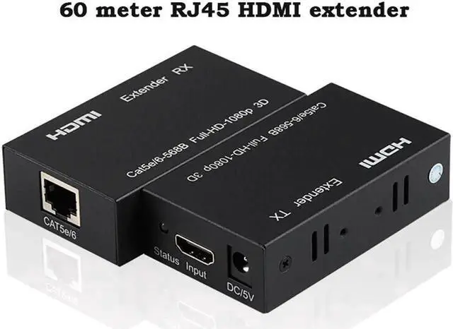 Main image of JAENFONG HDMI Extender, 196ft/60m HDMI Extender (Tx + Rx) Via Single RJ45 Cat6 Ethernet Cable Transmit Up to 60M, Support 1080p, 3D, HDCP, with EDID Function