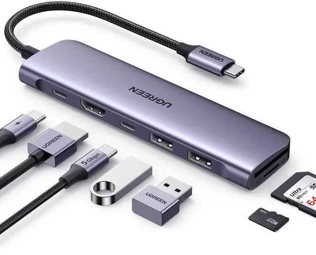 Main image of JAENFONG  UGREEN Revodok 1071 USB C Hub for Laptop 7 in 1 Dock 4K HDMI, 100W PD Charging, USB-C & 2 USB-A 5Gbps Data Ports, SD/TF Card Reader for MacBook Pro/Air, iPad Pro, XPS, Thinkpad