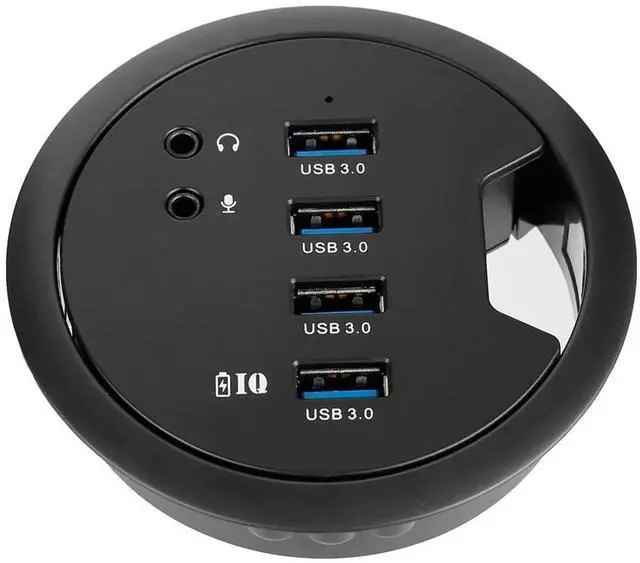 Main image of JAENFONG  Desk-Fit (Diameter 3.14" or 80MM) 4 Port USB 3.0 Hub with 3.5mm Audio Mic Phone Jack/BC 1.2 USB Charger, 5V/2A Power Adapter for iPhone/Smart Phones(usb3.0 4 Port)(AC Power Supply Included)