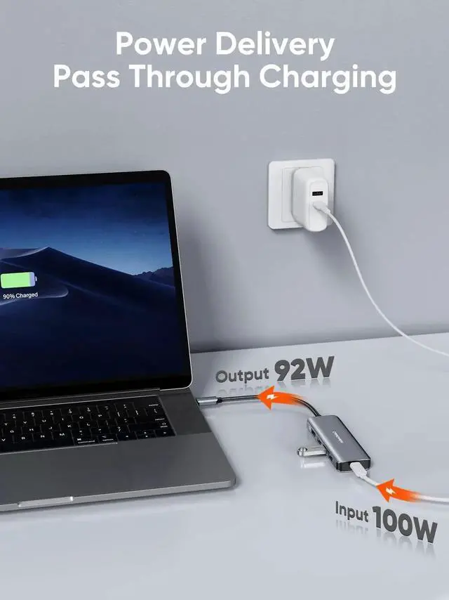 Alt view image 4 of 7 - JAENFONG  USB-C Hub 4K 60Hz, 5-in-1 USB C Multiport Adapter with HDMI and 3 USB 3.0 Ports, 100W Power Delivery, Compatible with MacBook Pro, MacBook Air, Mac Mini, iPad Pro, Surface Pro, XPS